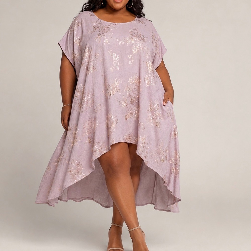 Plus Size Lavender High-Low Dress with Gold Foil Detail